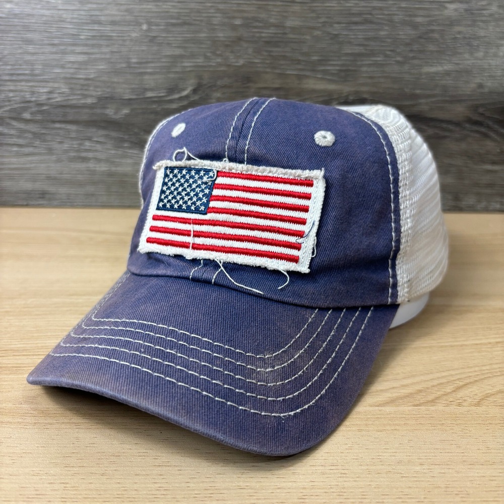 CAT Hat Cap Snap Back Blue Outdoors Work Wear Faded Distressed Adjustable
